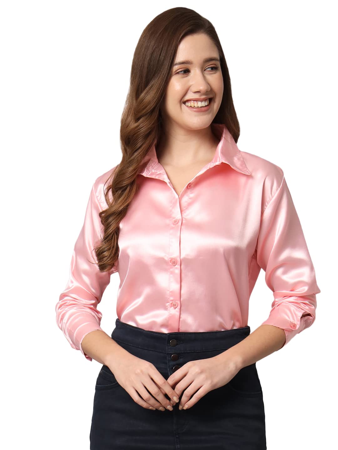 FUNDAY FASHION Women Solid Formal Satin Regular Fit Shirt