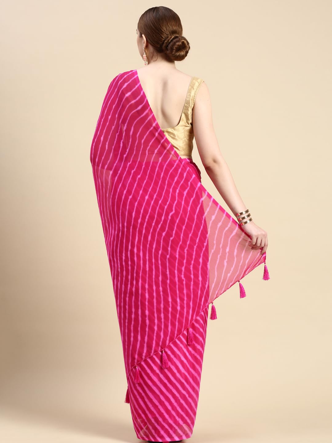 Women's Chiffon Lehriya Printed Saree Without Blouse