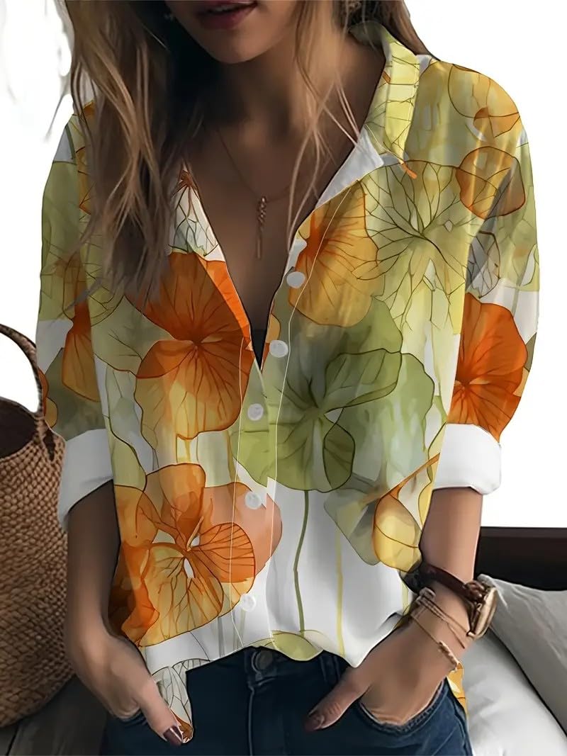 Gufrina Shirt for Women| Long Shirt for Women| Floral Print | Button-Down Western Shirt| Roll-Up Sleeves| Casual Relaxed Fit for Women