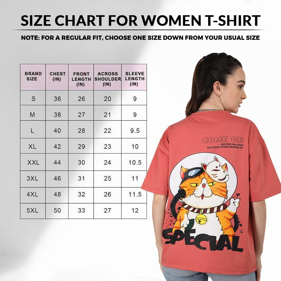 CHKOKKO Women's Polyester Oversized Fit Oversized Round Neck Drop Shoulder Printed T-Shirt