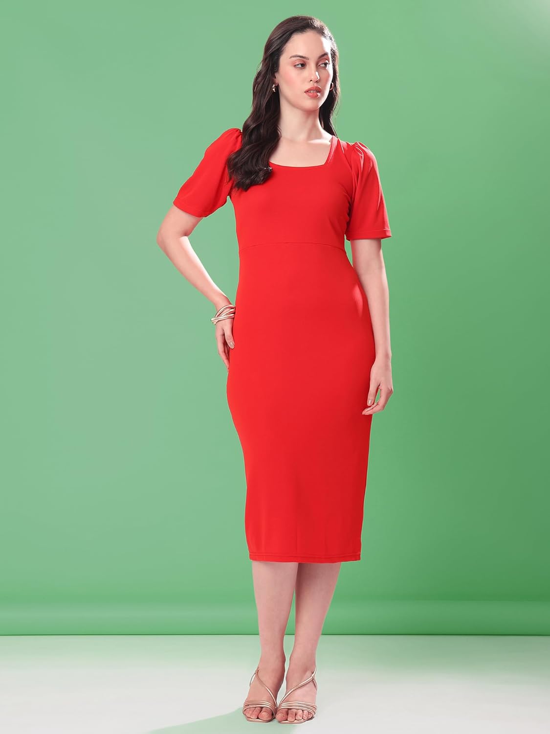 PURVAJA Women’s Bodycon Knee Length Dress (Bely-005-010)