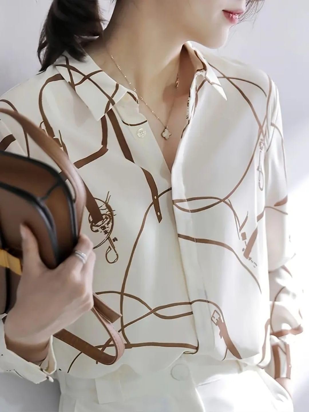 Trendy Queen Women's Short Sleeve Button-Down Shirt | Printed Casual Crop Top | Stylish Collared Shirt for Women | Oversized Shirt for Woman