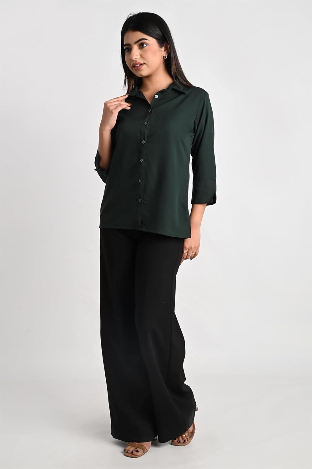 GM SARA Women's Polyester Stylish Regular Fit Button Down Plain Solid Formal Casual Shirts for Women Office Wear