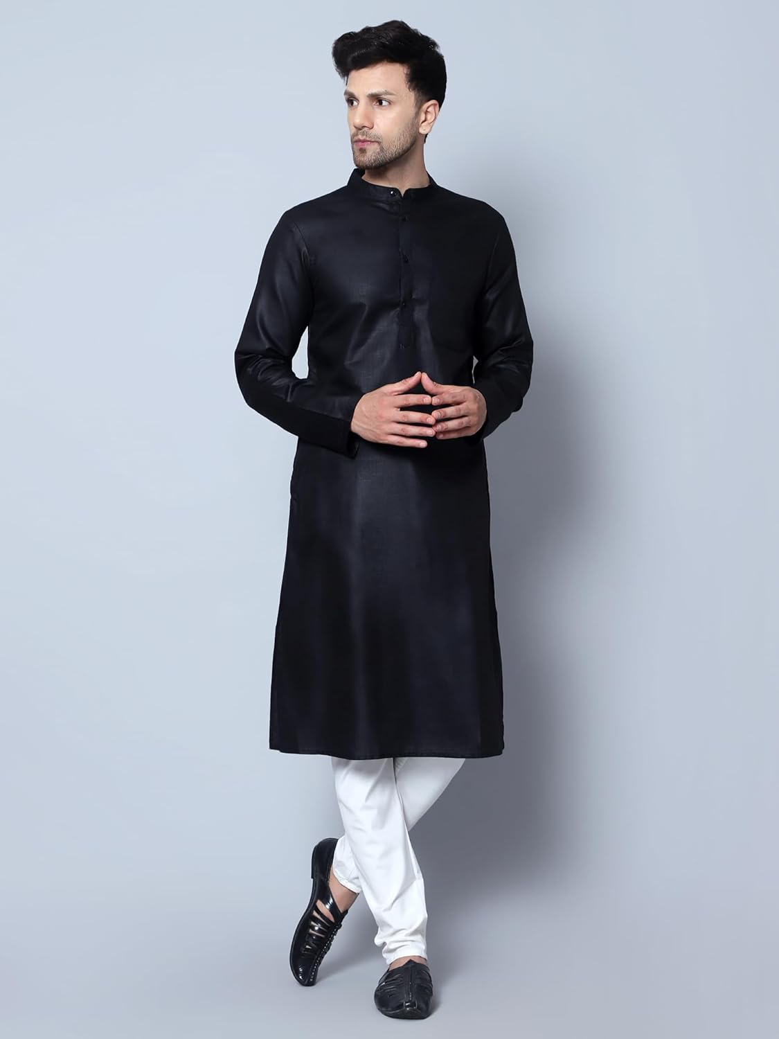 LATEST CHIKAN Men's Cotton Blend Solid Long Kurta