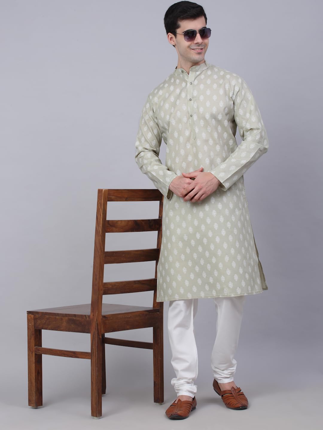 Jompers Men's Cotton Floral Printed Kurta