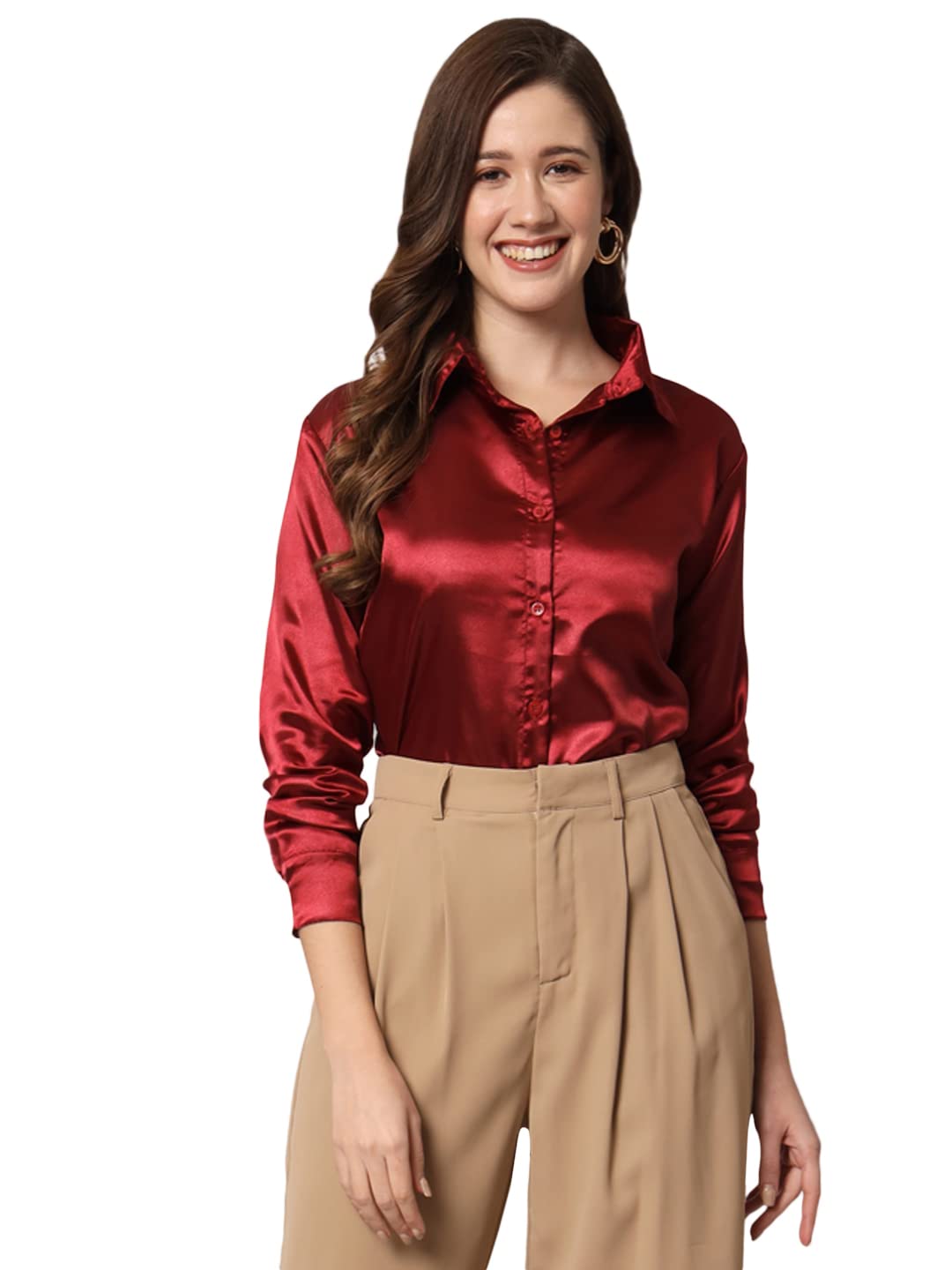 FUNDAY FASHION Women Solid Formal Satin Regular Fit Shirt