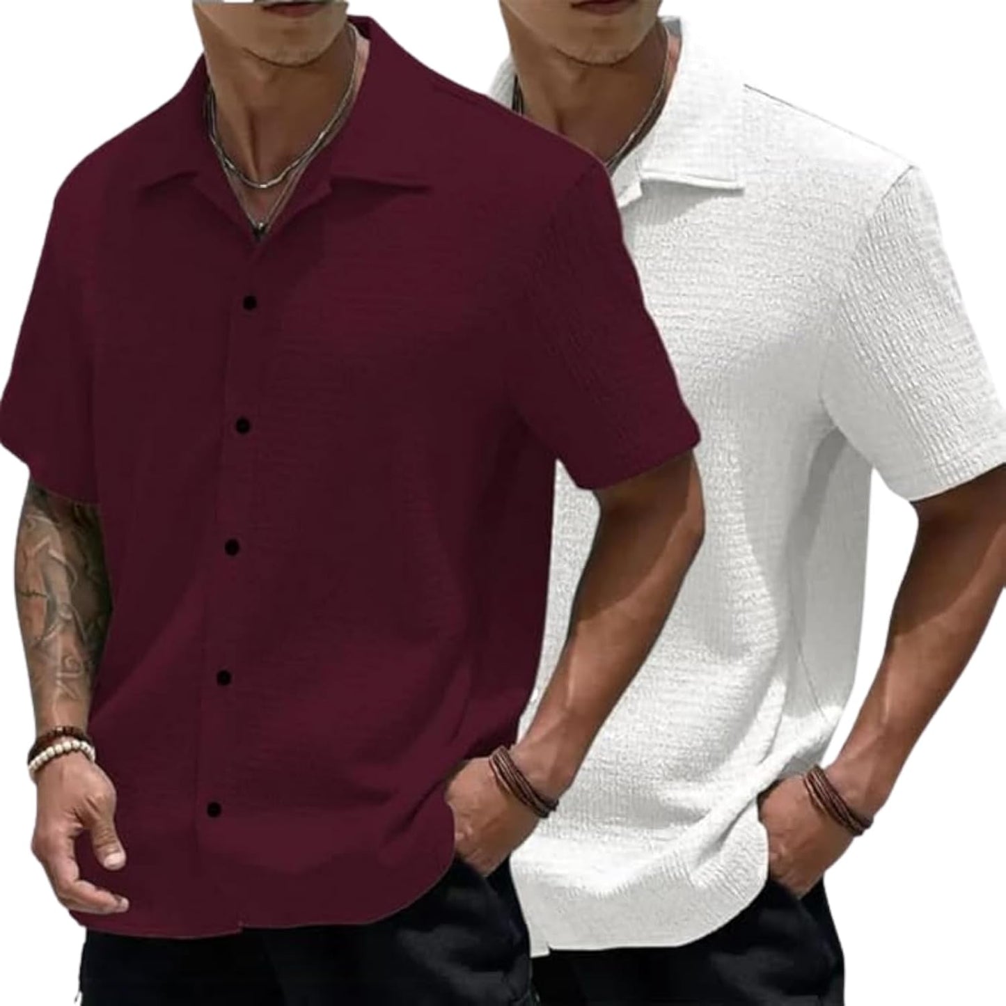 MiraMichi Men's Slim Fit Half Sleeve Polycotton Casual