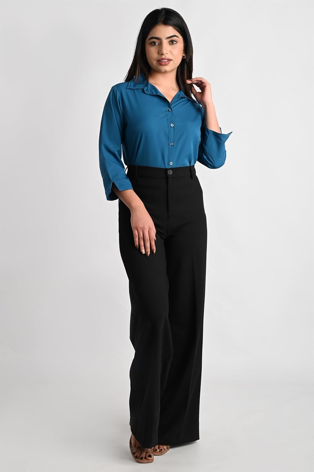 GM SARA Women's Polyester Stylish Regular Fit Button Down Plain Solid Formal Casual Shirts for Women Office Wear