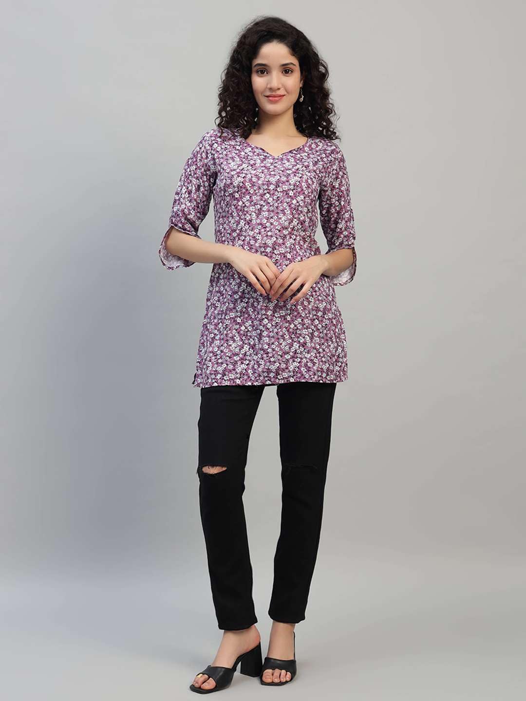 VEERSTOW Women's Cotton Short Kurti 3/4 Sleeve