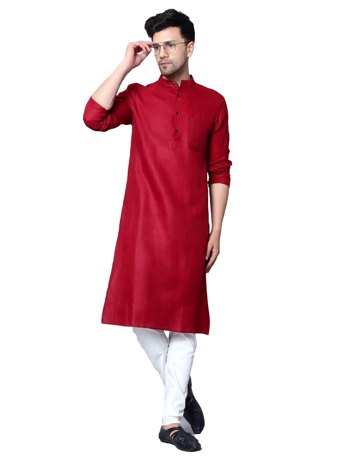 LATEST CHIKAN Men's Cotton Blend Solid Long Kurta