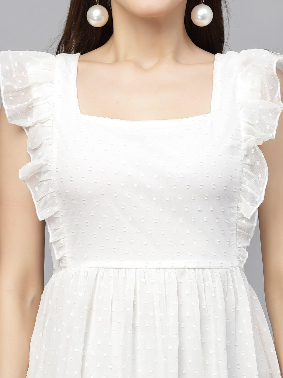 Jacquard Butti Square Neck Knee Length Western Dresses for Women