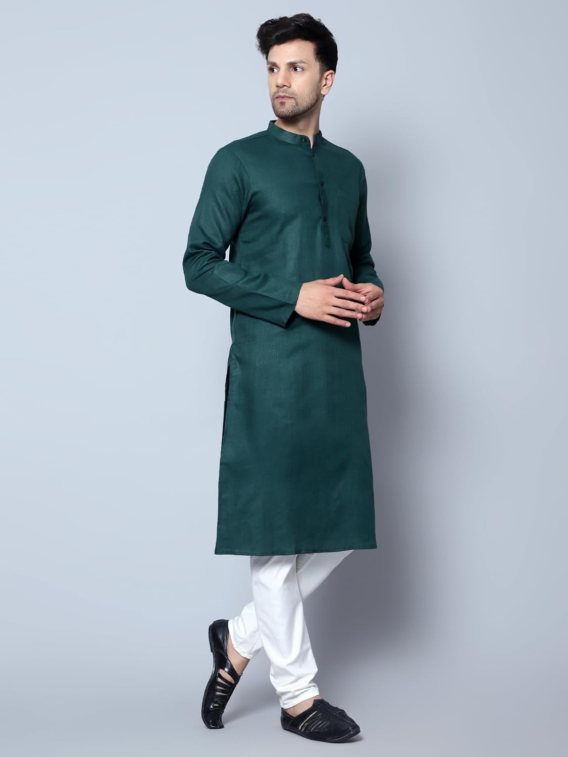 LATEST CHIKAN Men's Cotton Blend Solid Long Kurta
