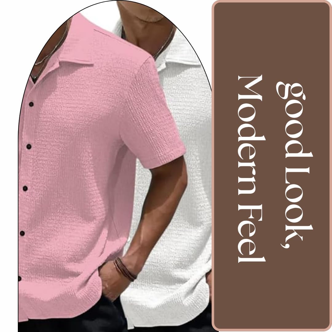 MiraMichi Men's Slim Fit Half Sleeve Polycotton Casual