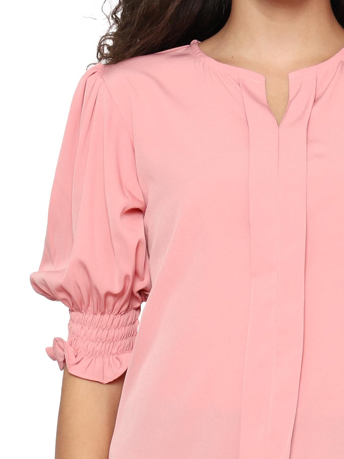AntiQa Solid Puff Sleeve Top for Women Stylish Western - Casual V-Neck Ruffle Sleeve Blouse Wear as Latest Formal Office Tunics Western Tops for Summer, Short Plain Shirt for Womens