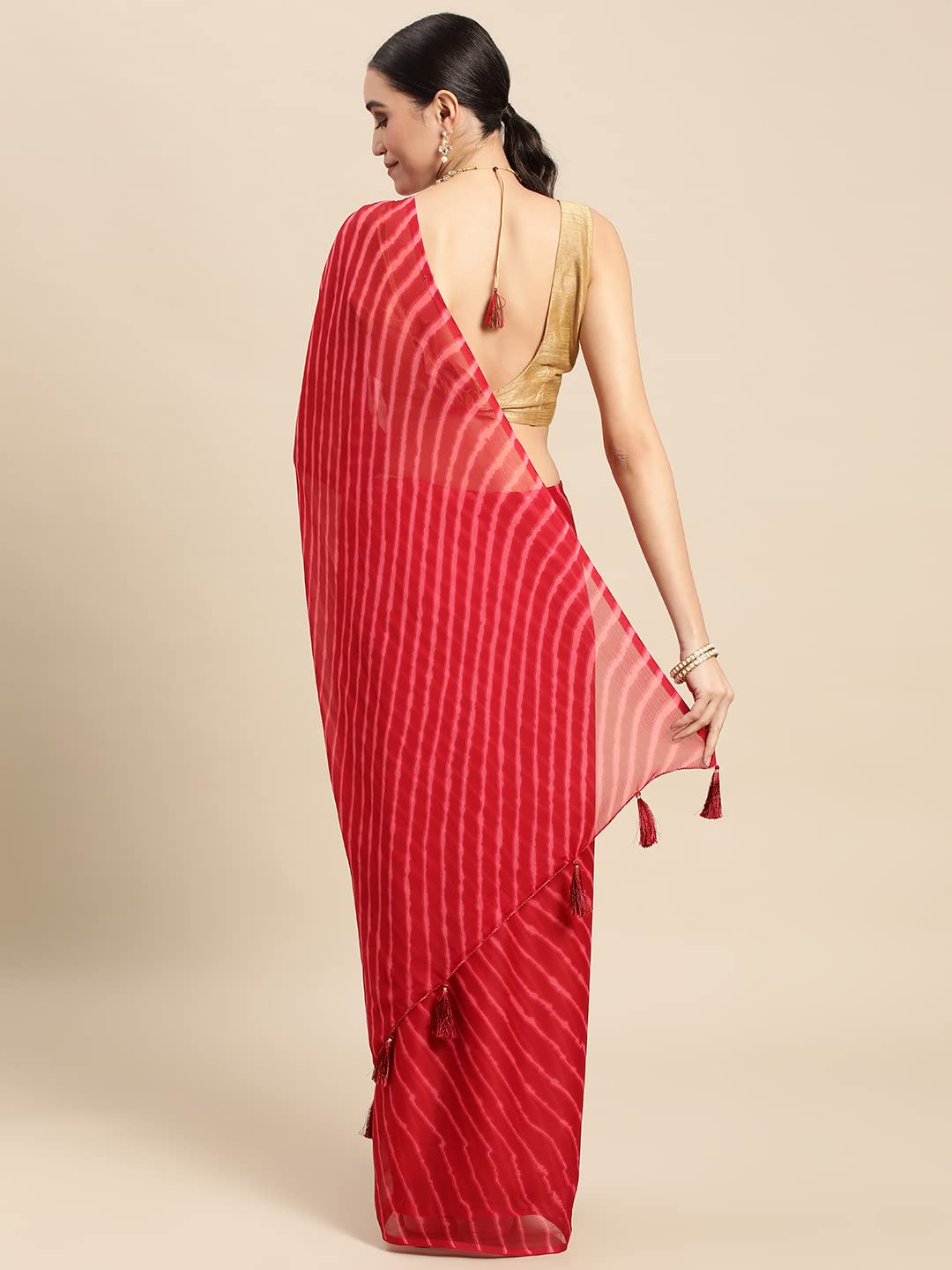Women's Chiffon Lehriya Printed Saree Without Blouse