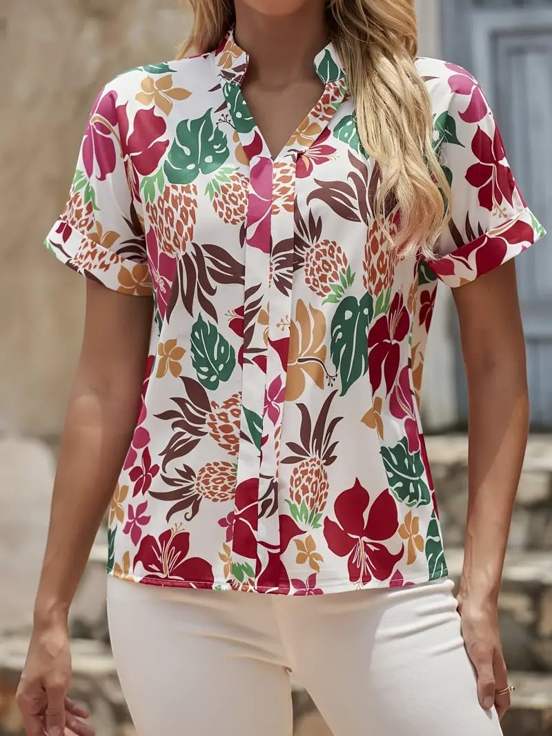Gufrina Women's Floral Print V-Neck Casual Top
