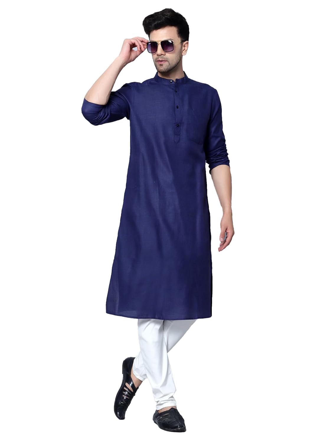 LATEST CHIKAN Men's Cotton Blend Solid Long Kurta