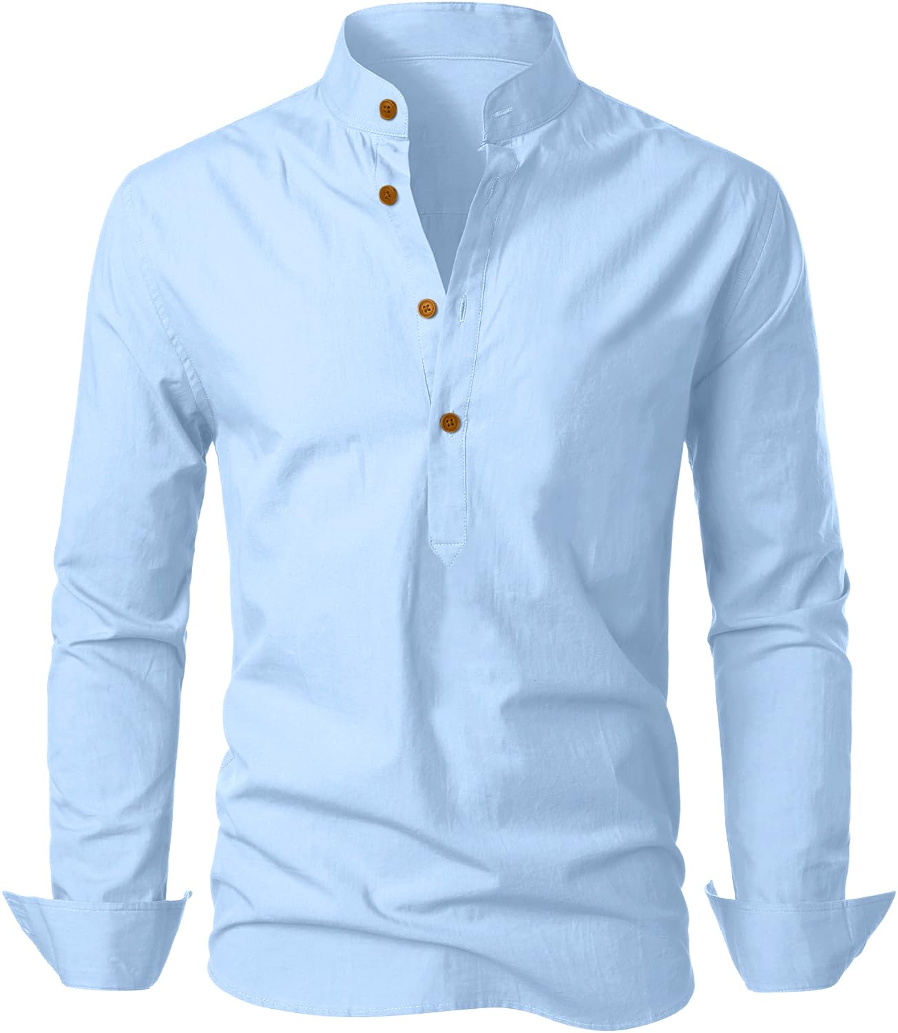Zombom Men's Cotton Blend Mandarin Collar Self