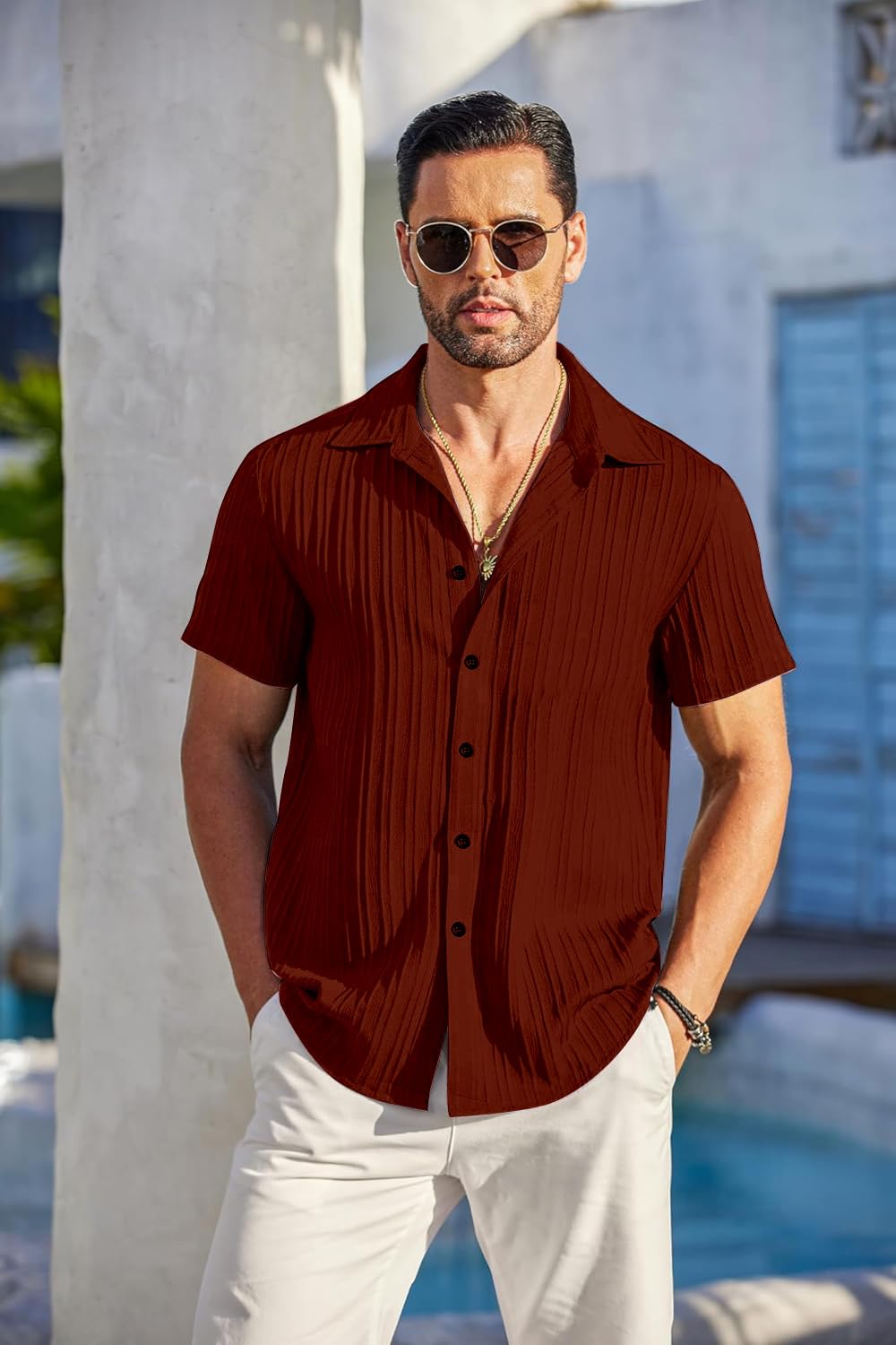 Mehrang Men's Casual Button Down Shirts Short Sleev
