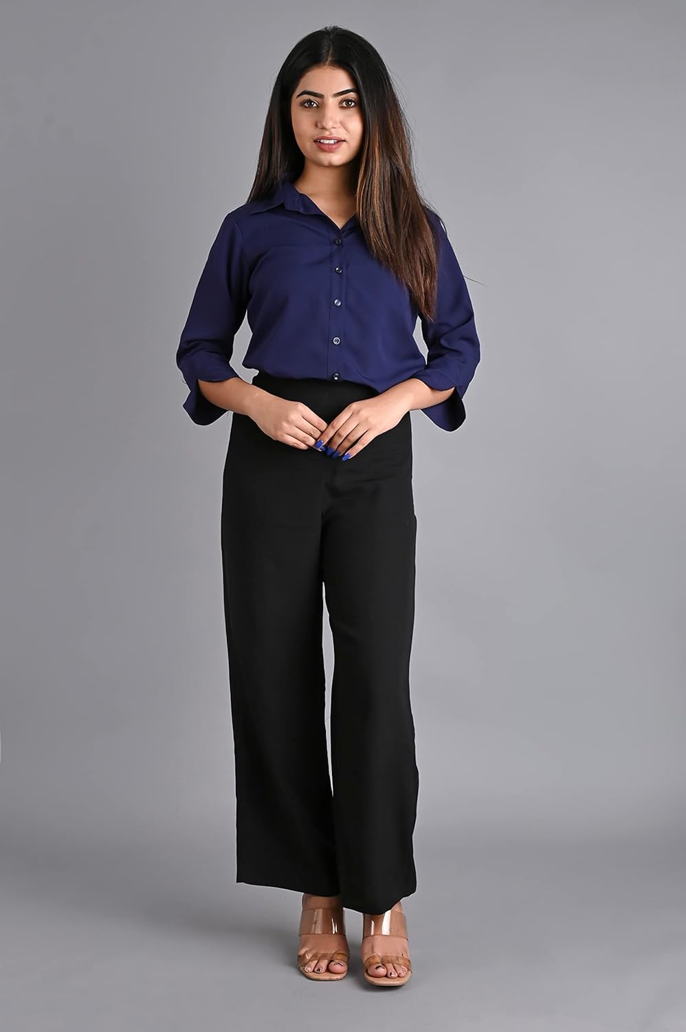 GM SARA Women's Polyester Stylish Regular Fit Button Down Plain Solid Formal Casual Shirts for Women Office Wear