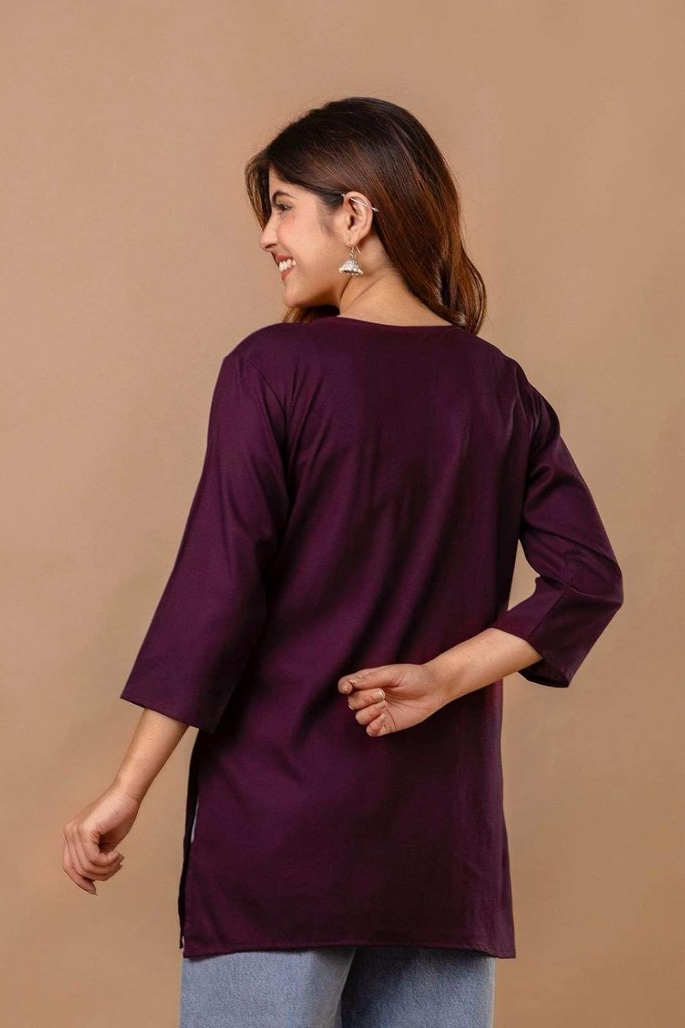 Women's Cotton Kurti with White Floral Embroidery