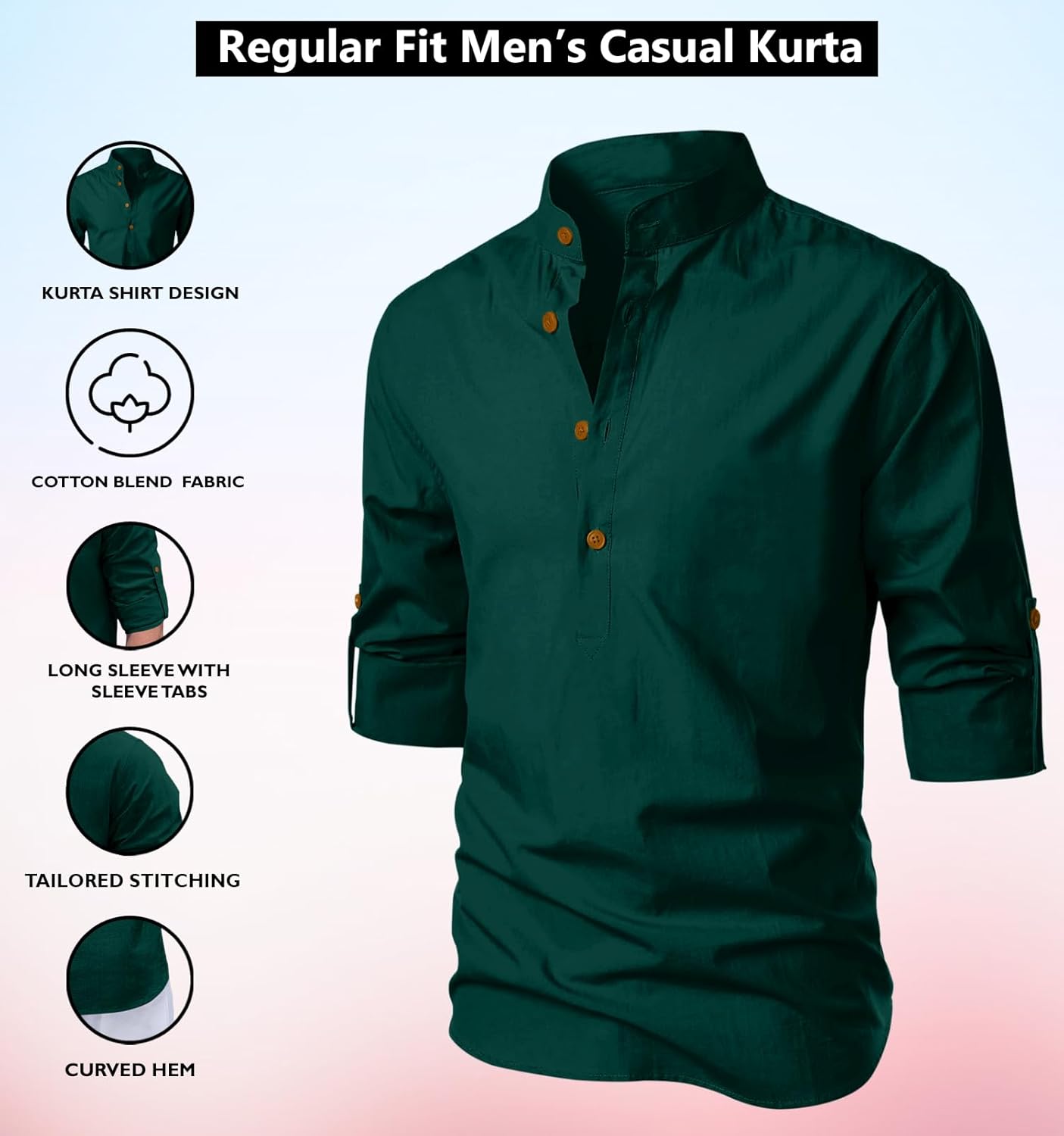 Zombom Men's Cotton Blend Mandarin Collar Self
