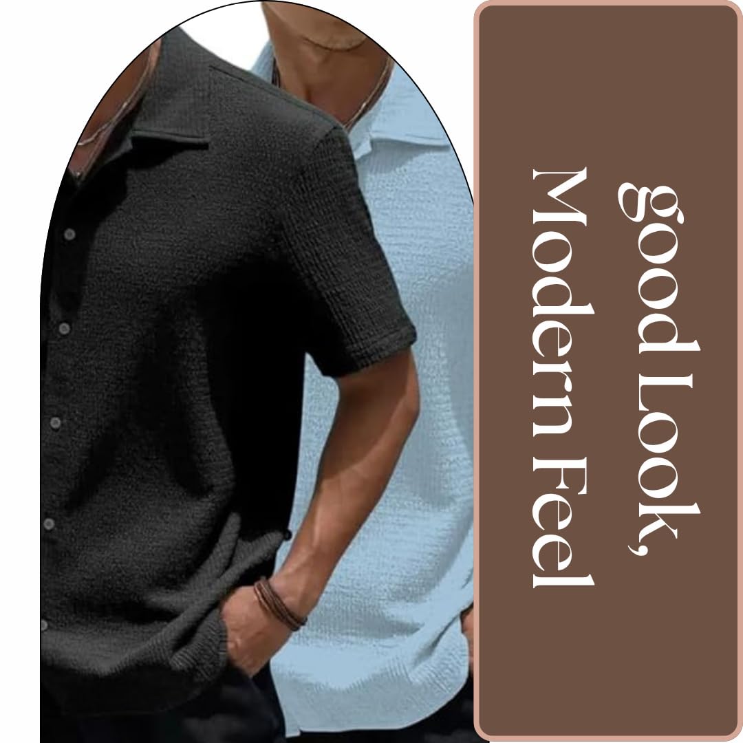 MiraMichi Men's Slim Fit Half Sleeve Polycotton Casual