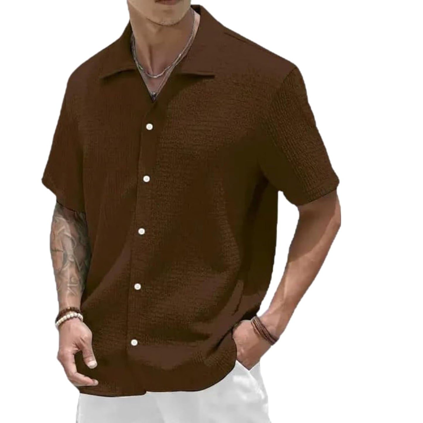 MiraMichi Men's Slim Fit Half Sleeve Polycotton Casual