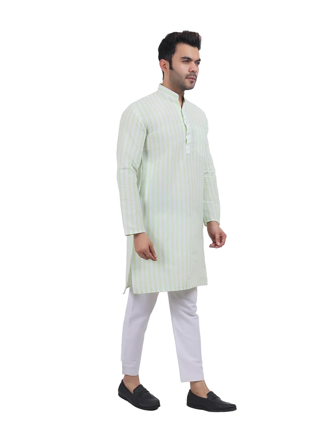 A F COLLECTION STORE Men's Khadi Cotton Striped Casual Long Kurta | Long Sleeves for Men | Regular Fit Cotton Stripedd Long Kurta