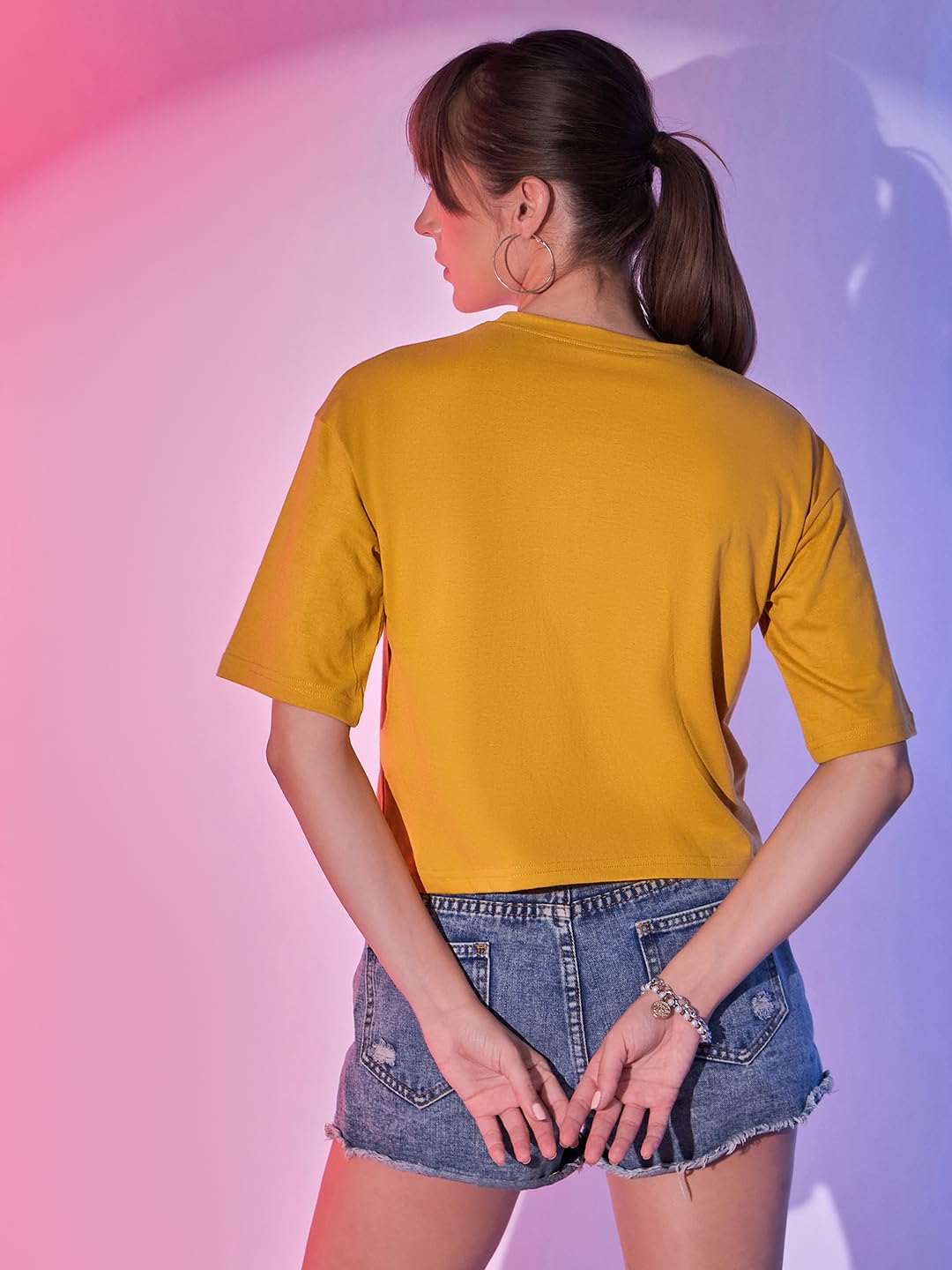 Boxy Fit Drop Shoulder Baggy Fit Cropped Tshirts Cotton Solid Loose Fit Round Neck Women Short T-Shirt
