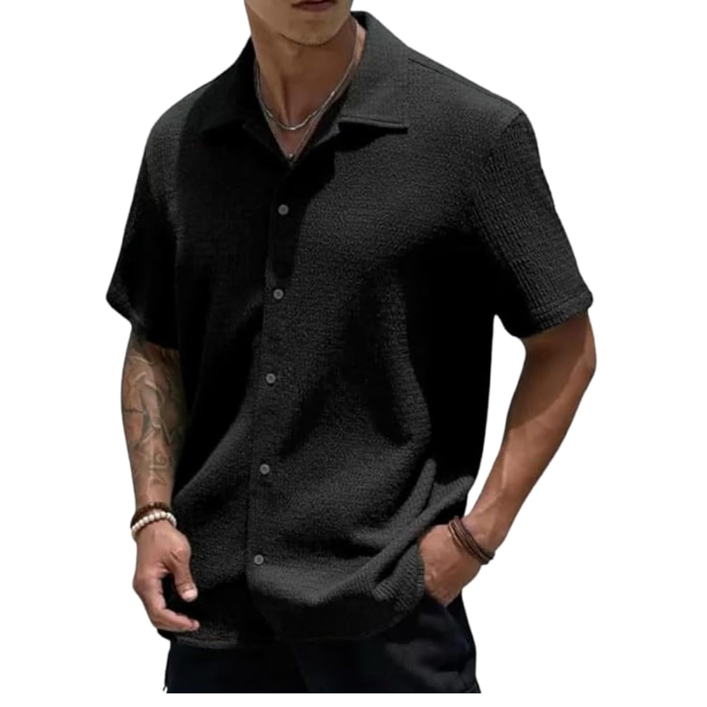MiraMichi Men's Slim Fit Half Sleeve Polycotton Casual