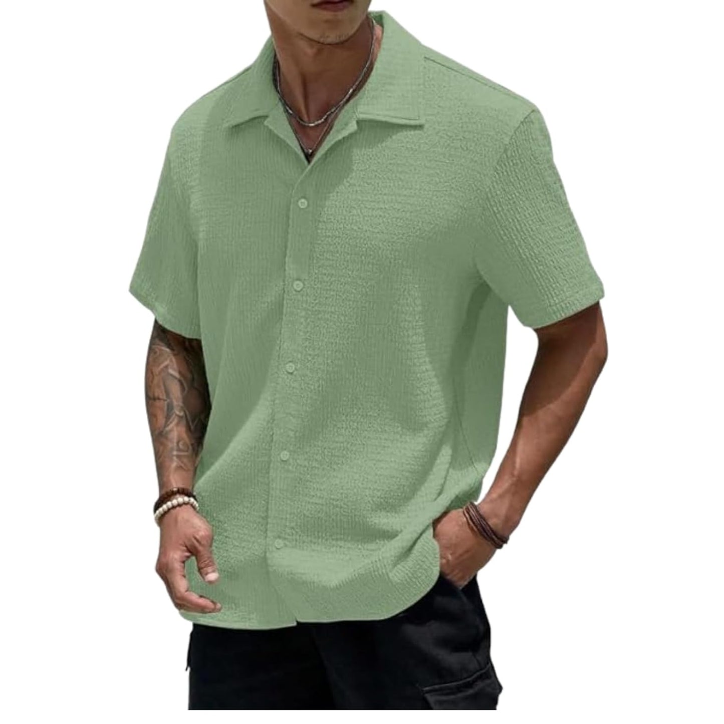 MiraMichi Men's Slim Fit Half Sleeve Polycotton Casual