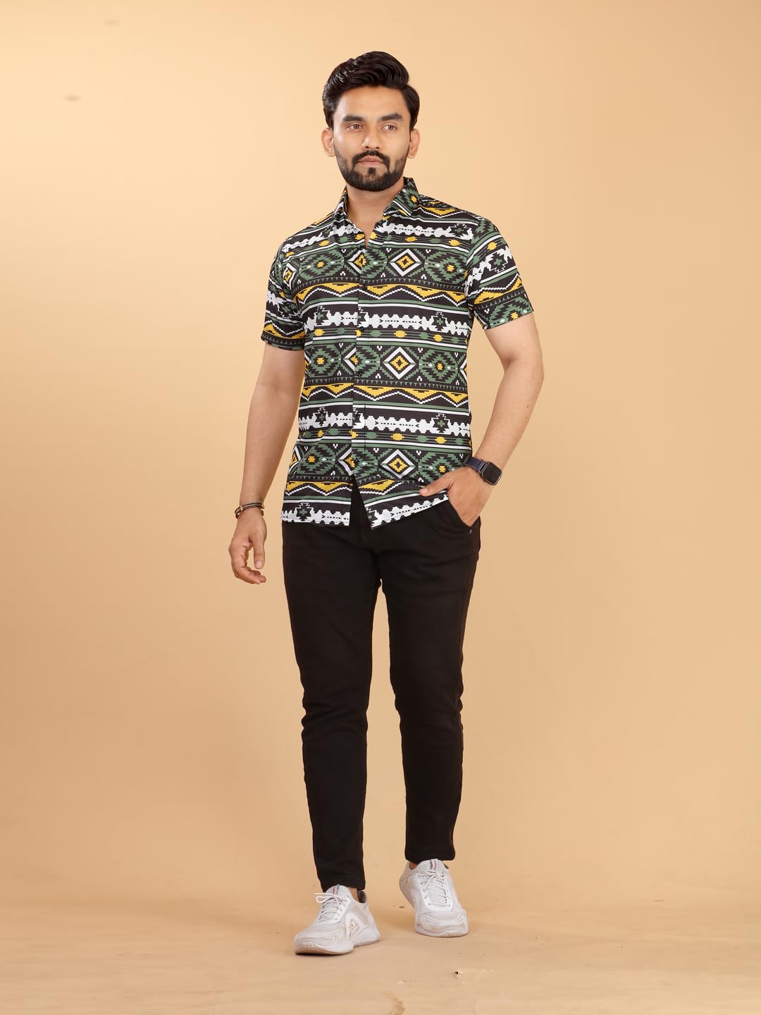 FABDECK Men's Short Sleeve Shirt, Aztec Geometric