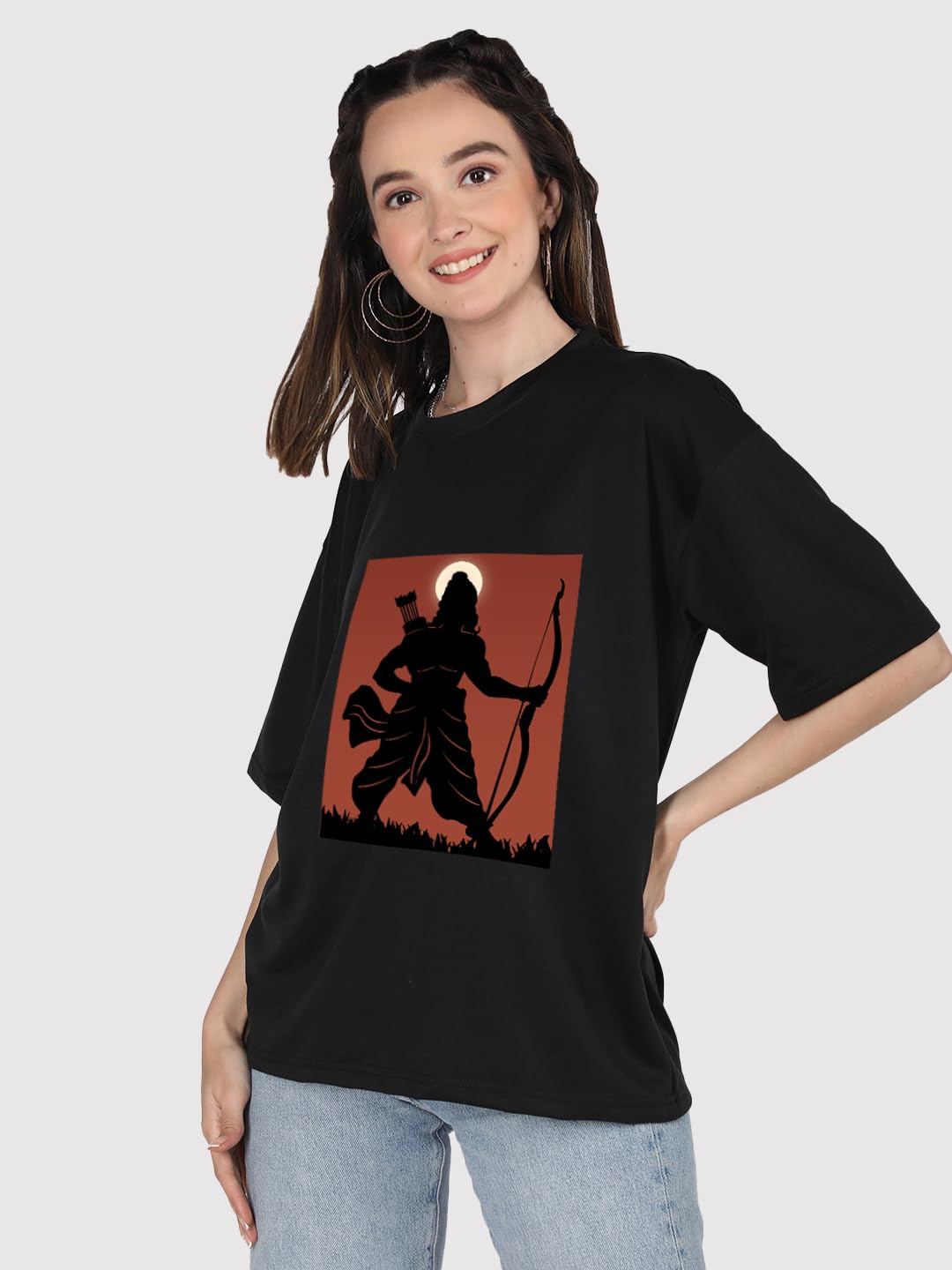 CHKOKKO Women's Polyester Oversized Fit Oversized Round Neck Drop Shoulder Printed T-Shirt
