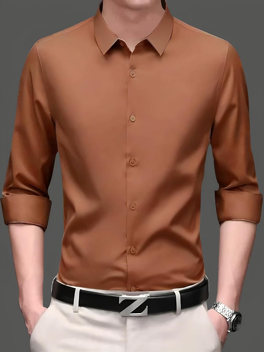 IndoPrimo Men's Stylish Solid Satin Casual Shirt