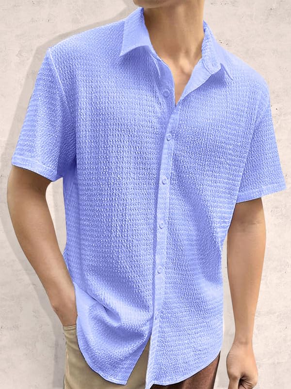 Pinkmint Popcorn Shirt for Men Soild Slim Fit Sleeve