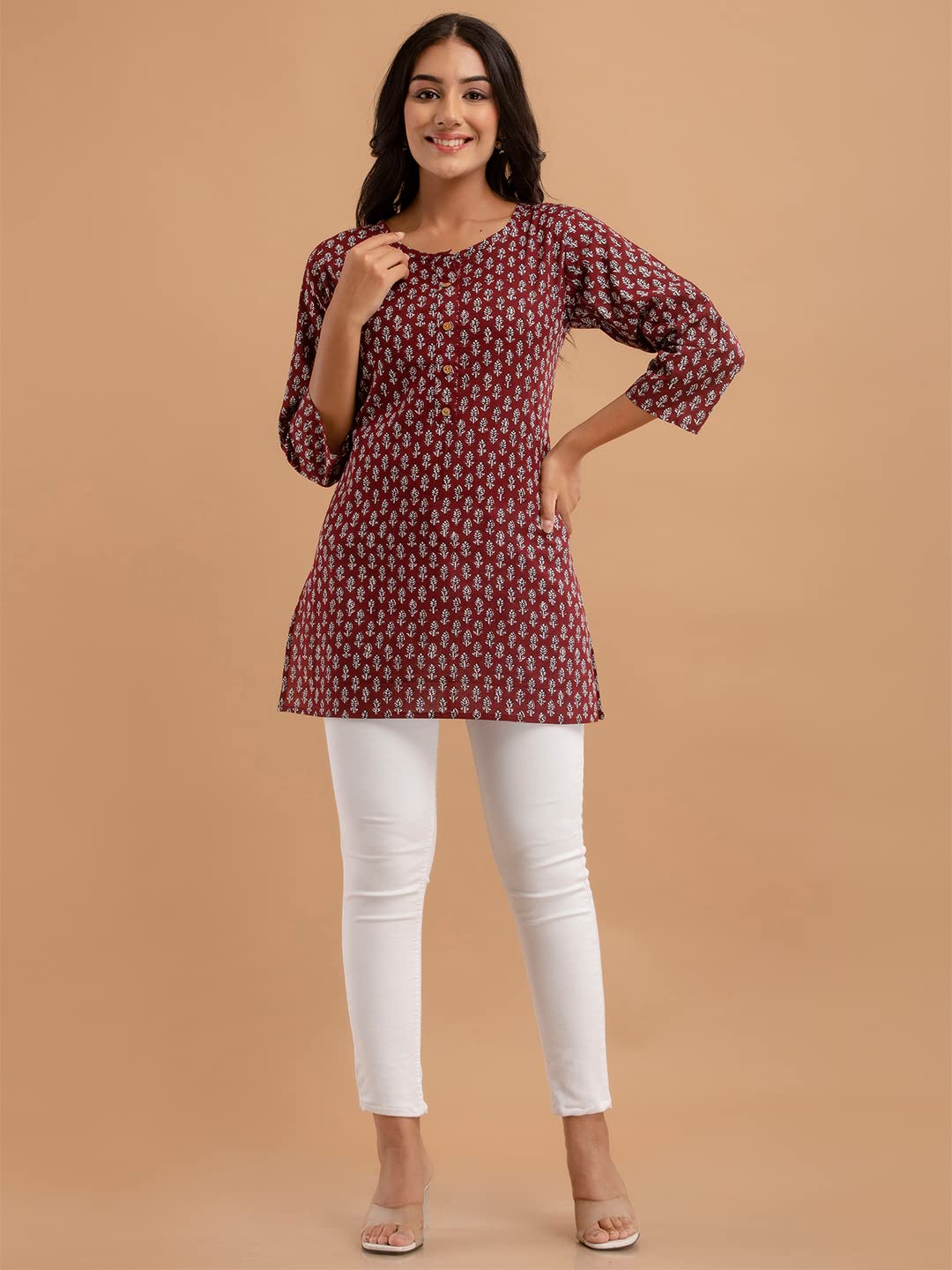 feranoid Women Cotton Printed Straight Short Kurti