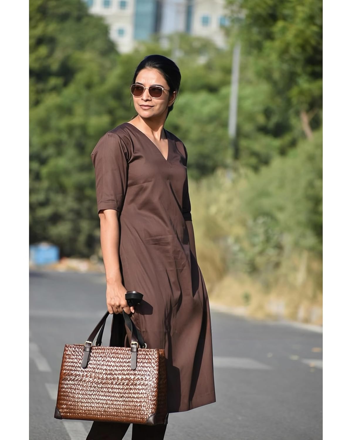 Women's Rayon Solid Plain v Neck Kurta Trouser/Pant Set