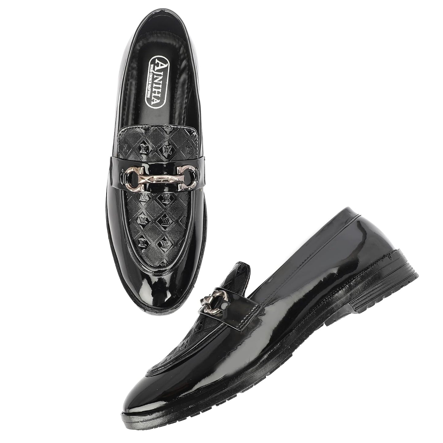 AJINHA Men's Patent Leather Loafers, Brown Quilted - alphahostel.in
