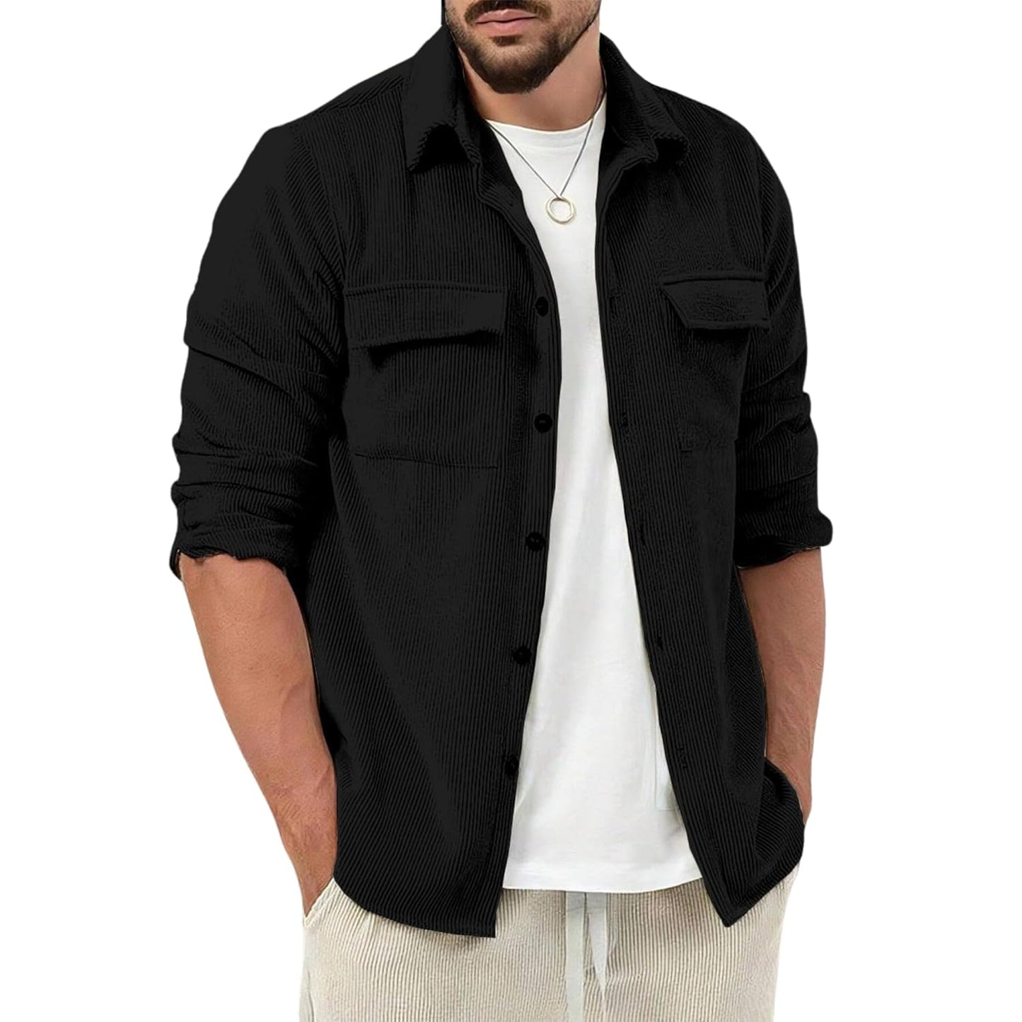 MiraMichi Corduroy Men's Full Sleeve Casual Striped