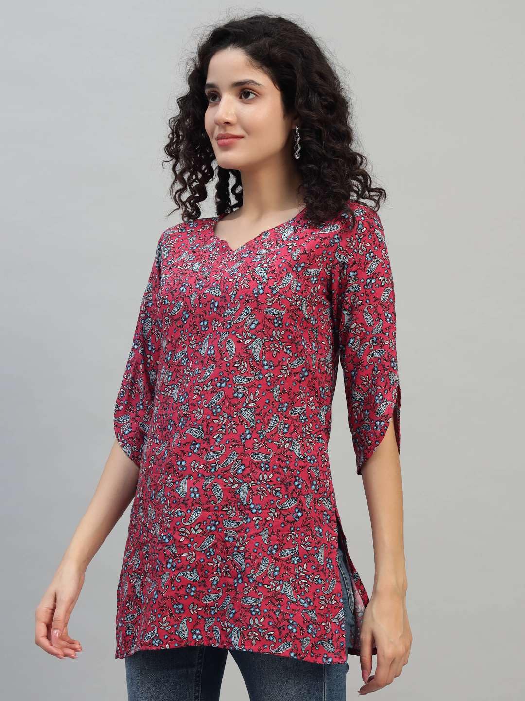 VEERSTOW Women's Cotton Short Kurti 3/4 Sleeve