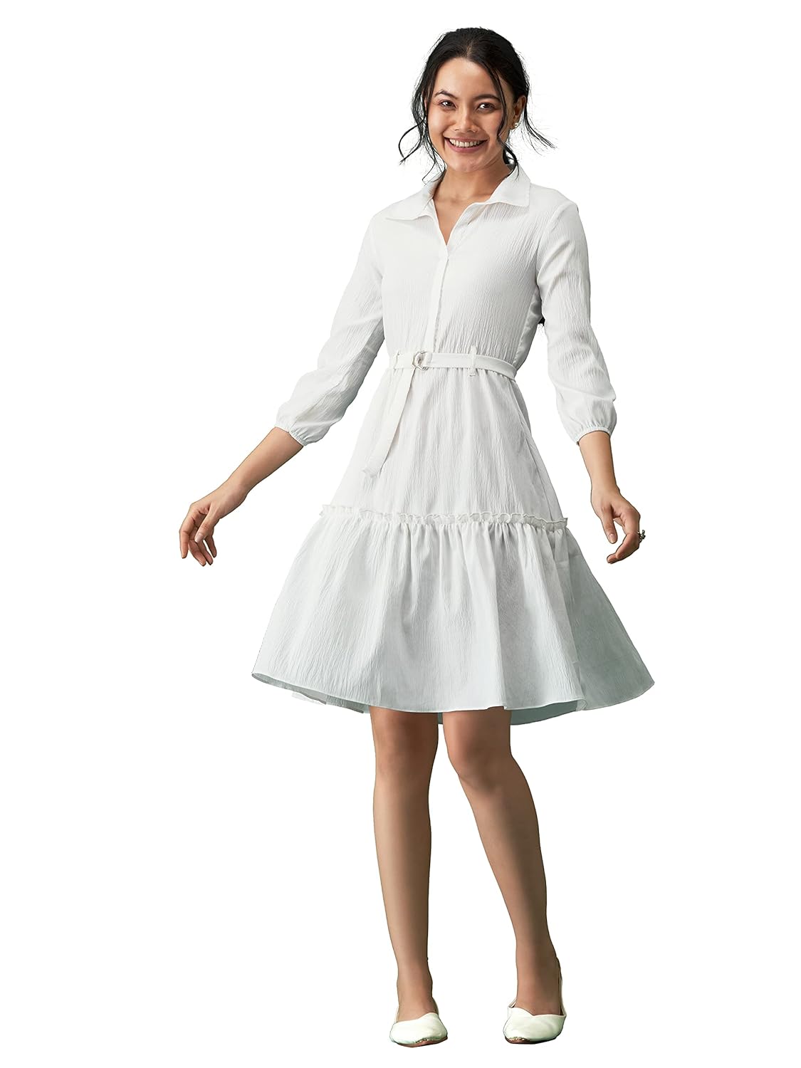 AASK Women Peplum Gathared Stylish Dress with Belt