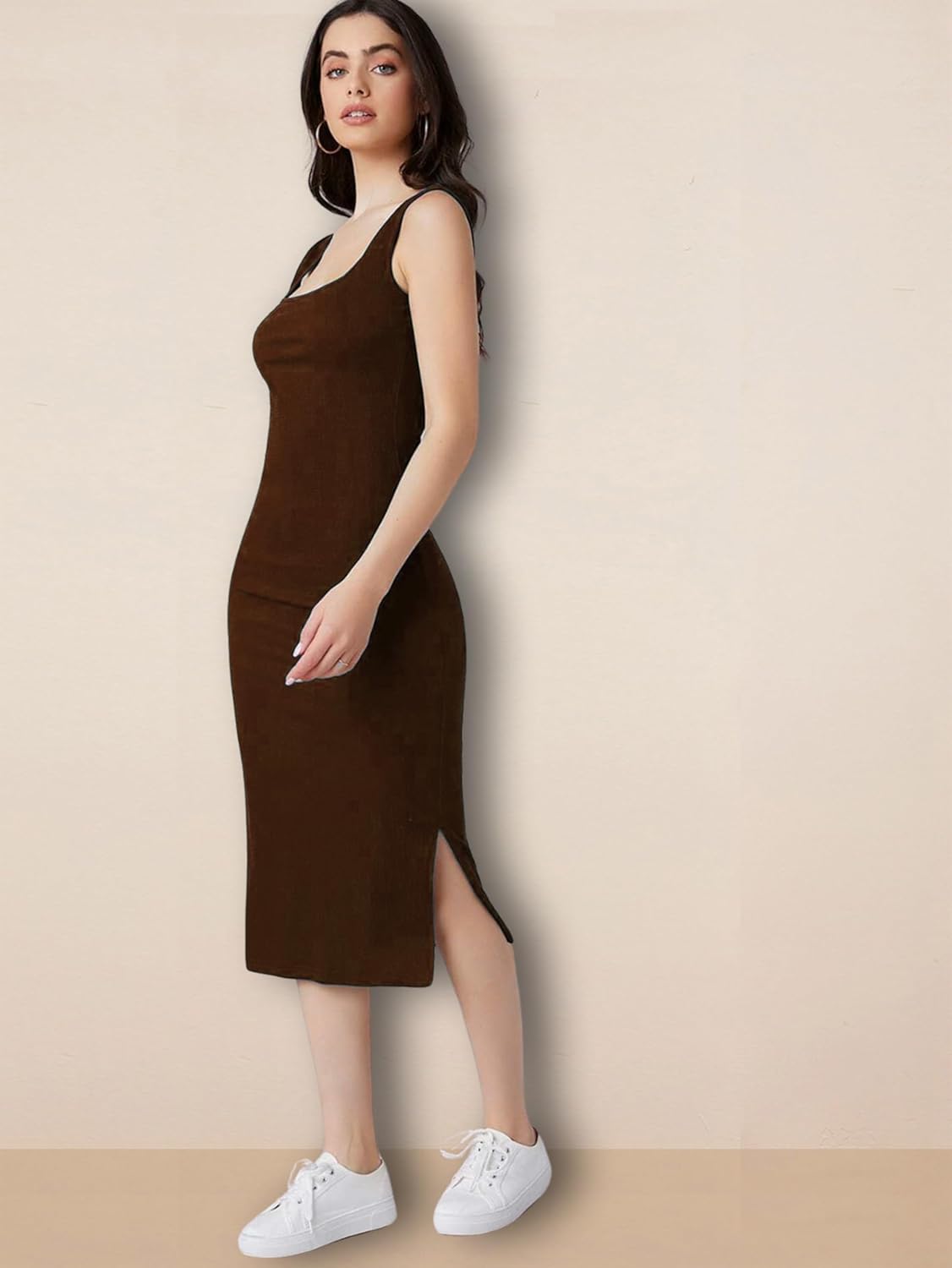 rosery paris Square Neck Sleeveless Black Bodycon Dress for Women and Casual wear