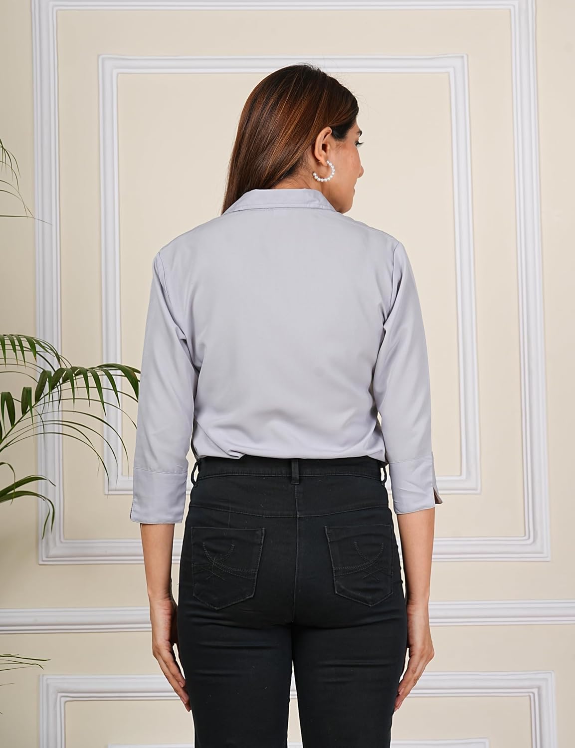 GM SARA Women's Polyester Stylish Regular Fit Button Down Plain Solid Formal Casual Shirts for Women Office Wear