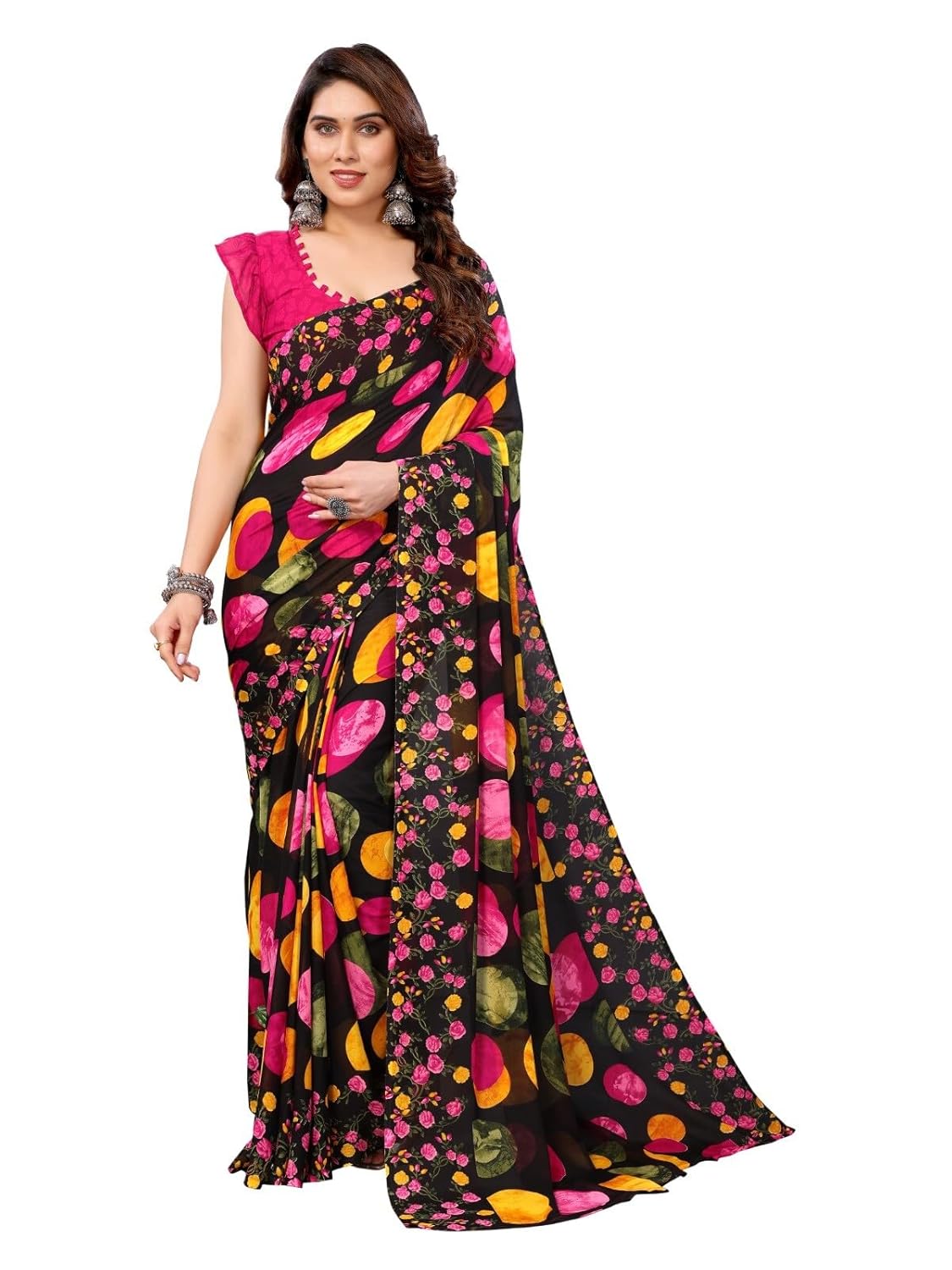 FASHION Women's Georgette Floral Printed Saree