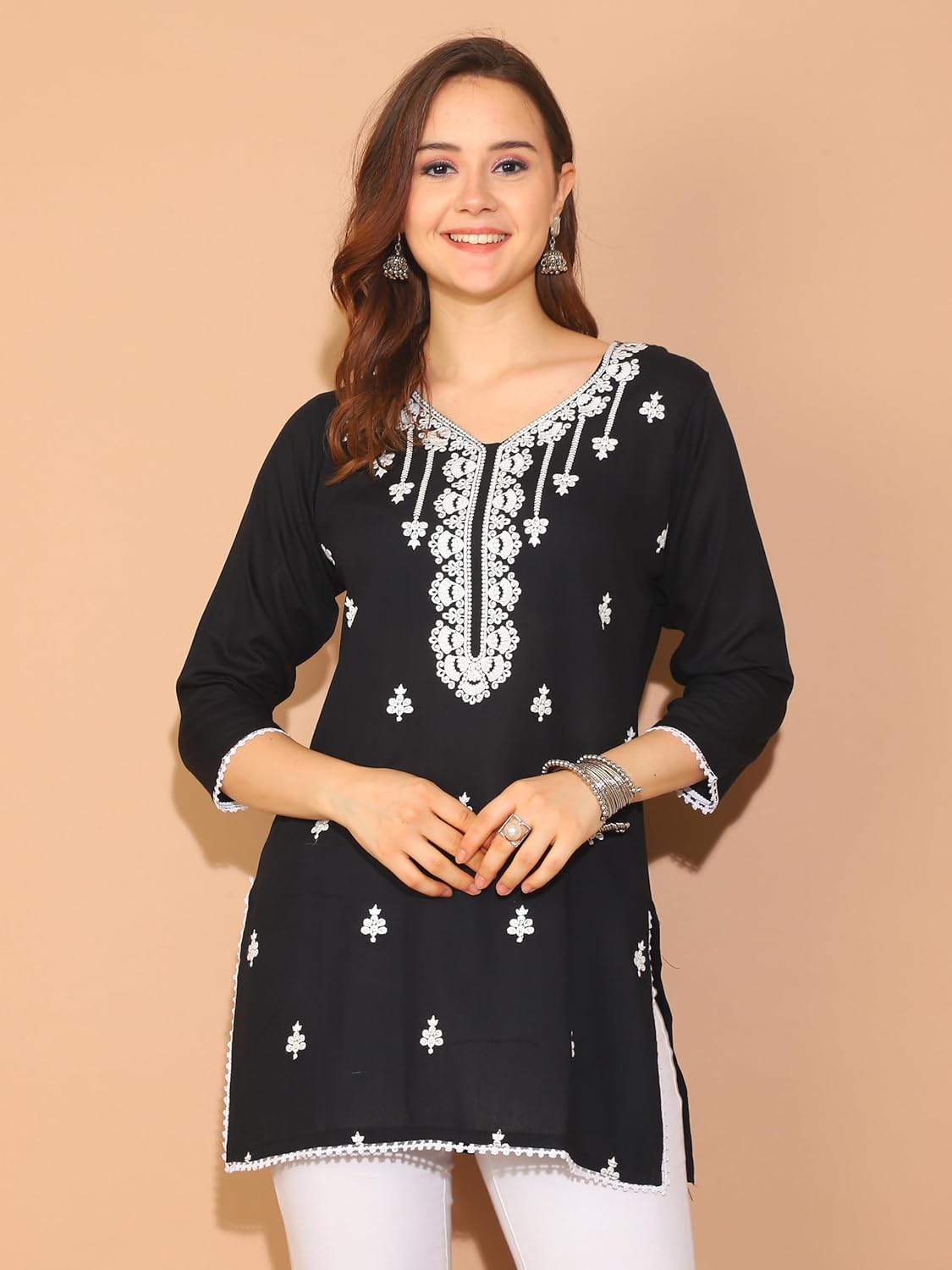 Rajnandini Women's Rayon Floral Embroidered Tunic