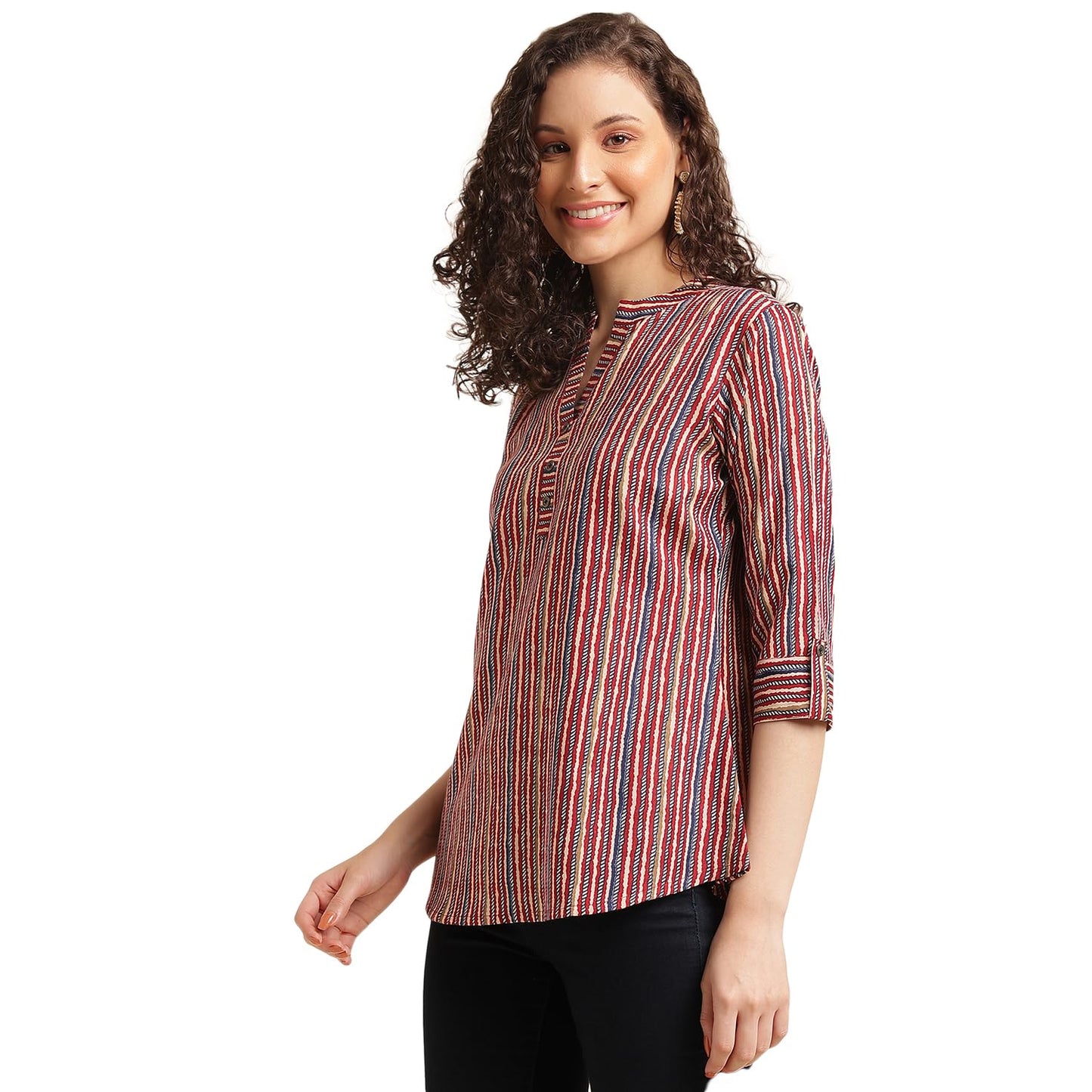 NAINVISH Tops for Women Printed Regular Fit Shirt Top for Women|Tops for Women Stylish Latest|Office Wear Tops for Women|Cotton Blend Tops for Women