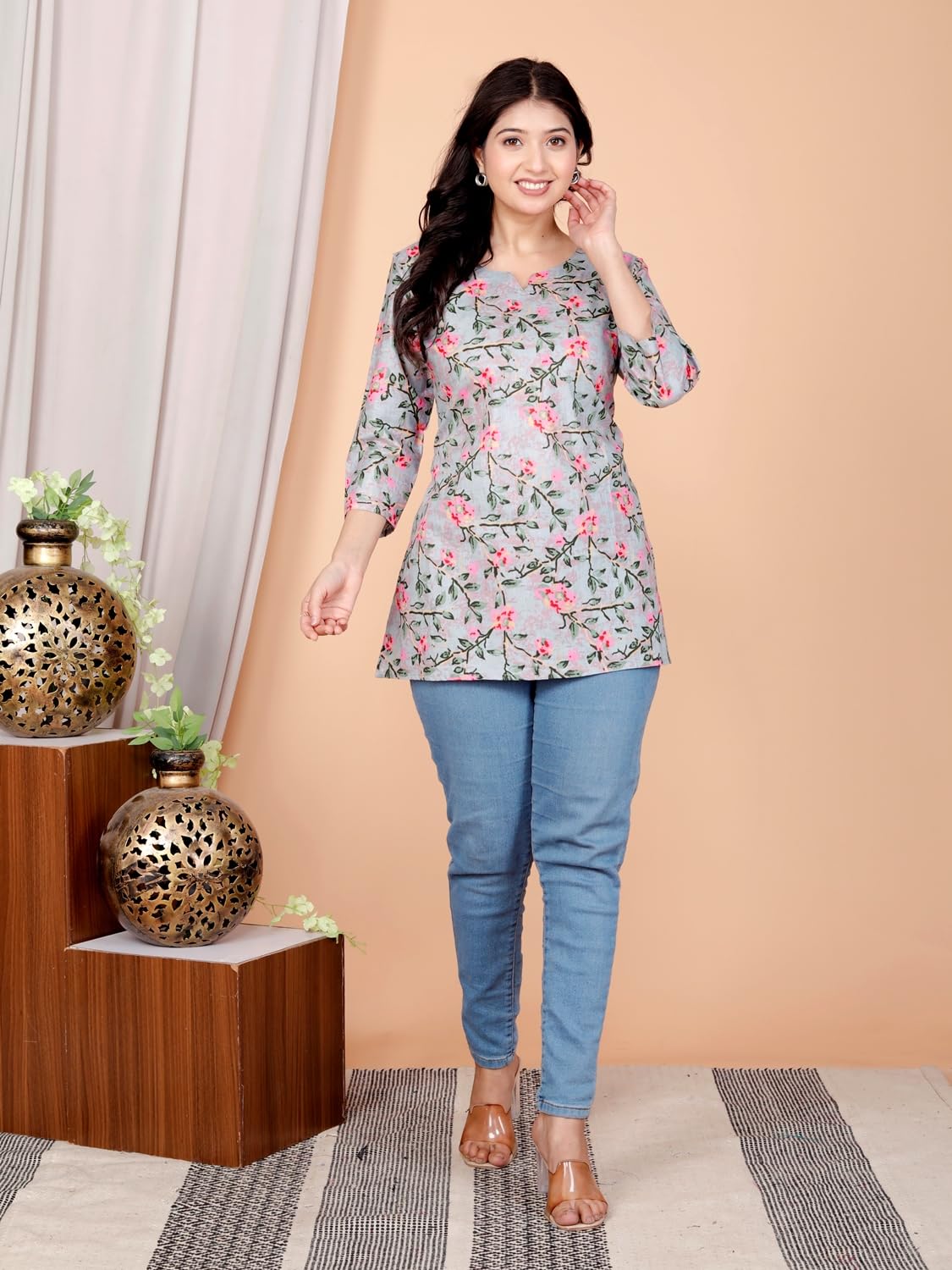 Women's Casual Jaipuri Cotton Printed Short Kurta