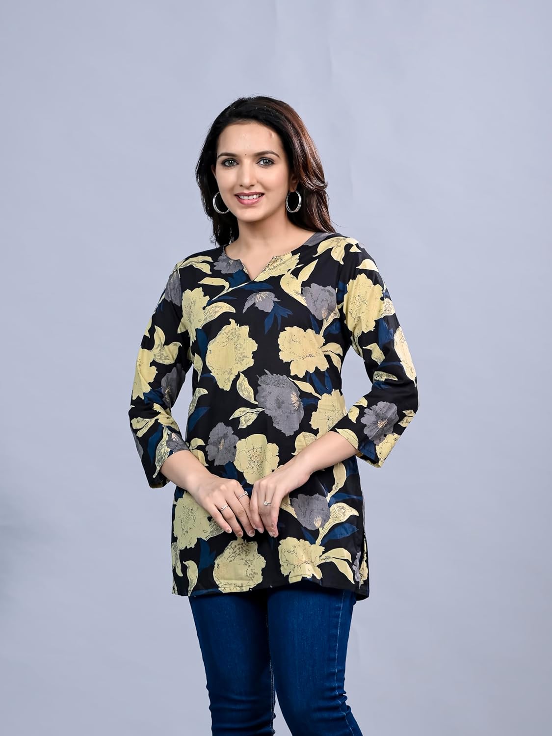 HION HILS Women's Stylish 3/4 Sleeve Floral Printed
