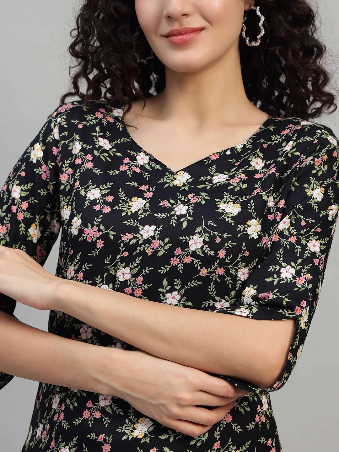 VEERSTOW Women's Cotton Short Kurti 3/4 Sleeve